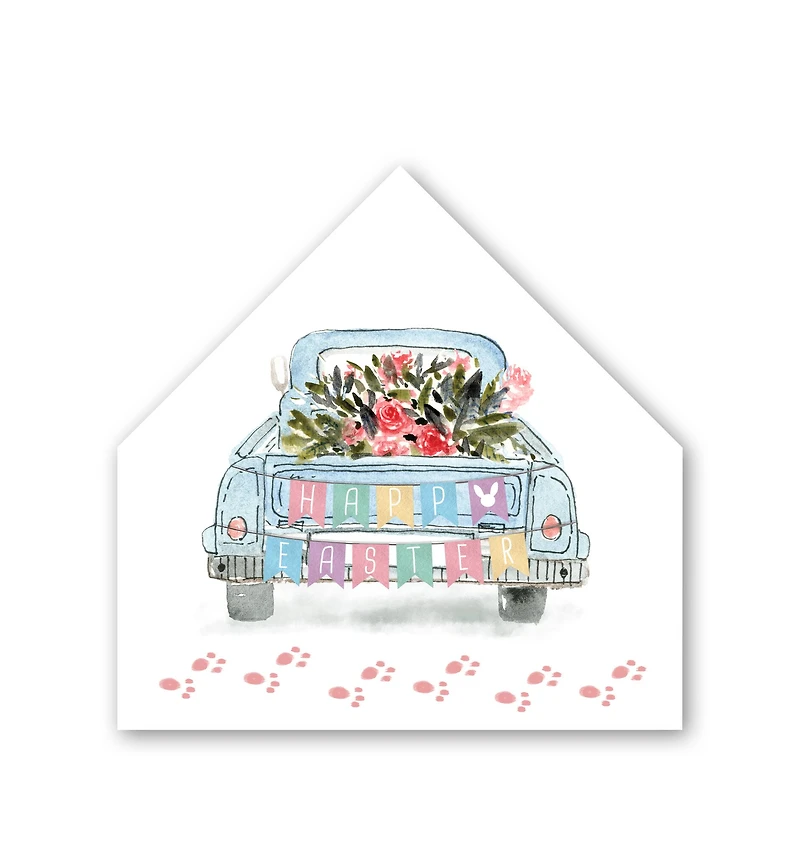 Easter Truck 12" x 12" House Shaped Canvas