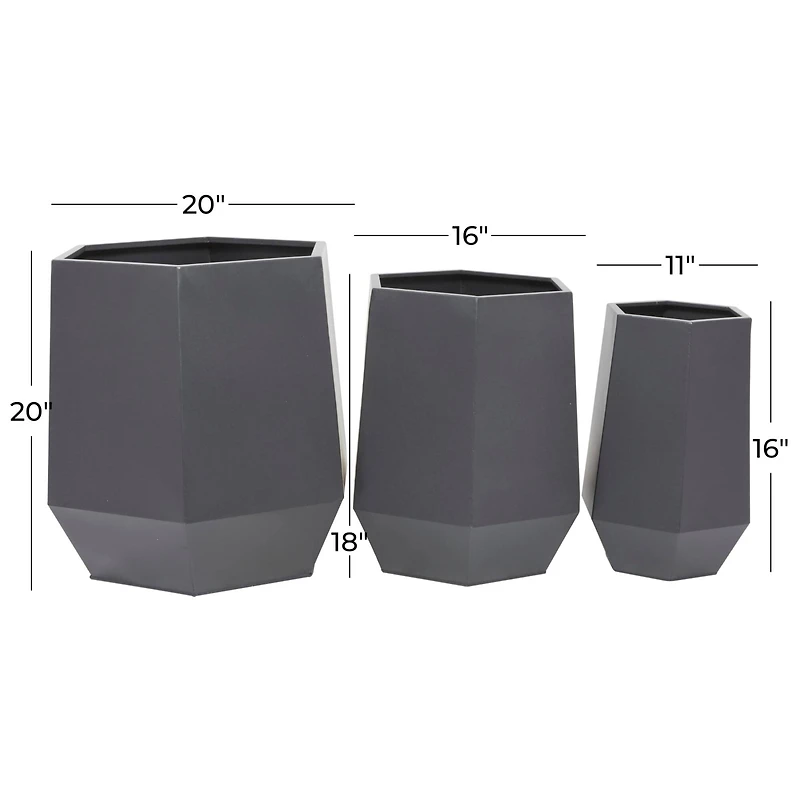 Grey Modern Planter, Set of 3" 21", 16", 11"