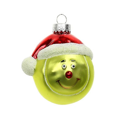 3" Yellow Tennis Ball in Santa Hat Glass Ornament by Ashland®