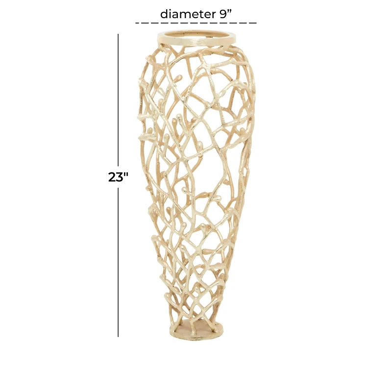 Gold Aluminum Contemporary Vase, 9" x 9" x 23"