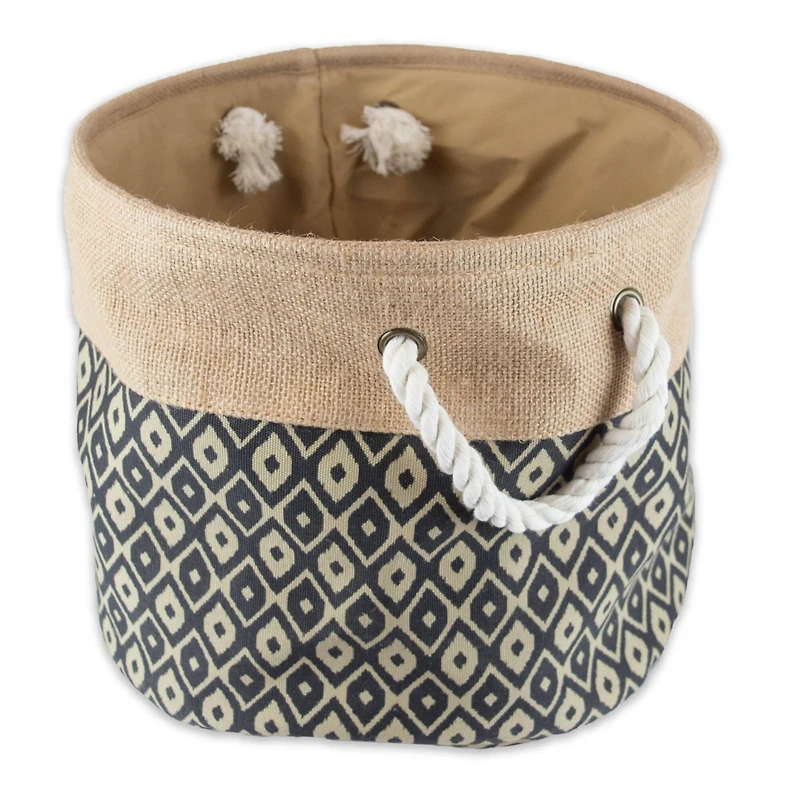 DII® 15" Black Ikat Round Burlap Bin
