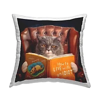 Stupell Industries Angry Cat Reading Dog Book Feline Pet Humor Throw Pillow 18" x 18"