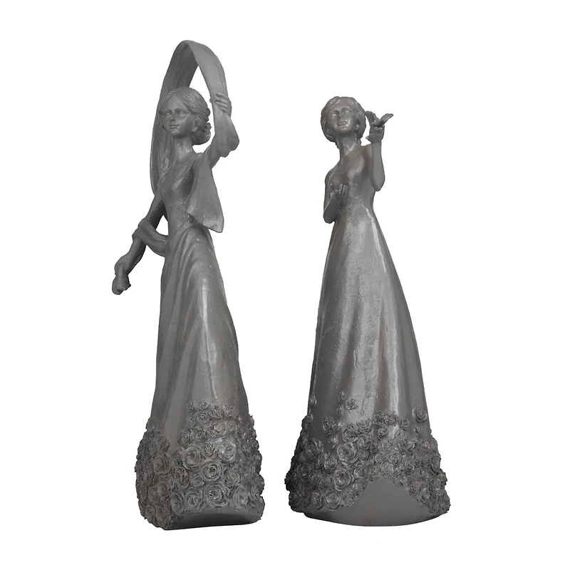 Set of 2 Grey Resin Traditional Sculpture, 22" x 11" x 6"