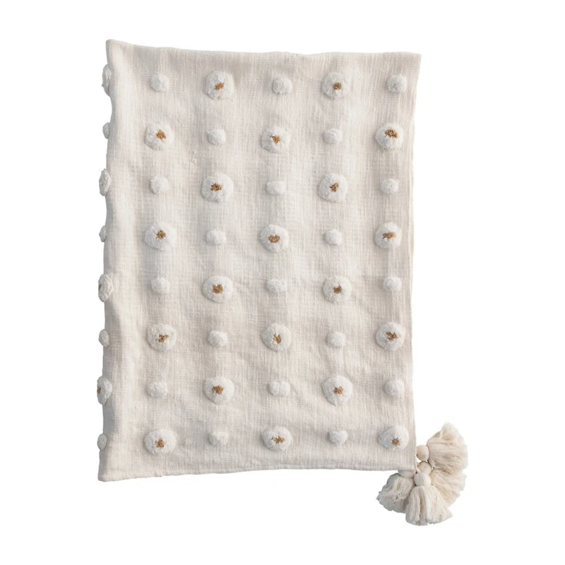 Hello Honey® White and Gold Cotton Tufted Throw with Tassels
