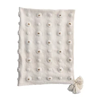 Hello Honey® White and Gold Cotton Tufted Throw with Tassels