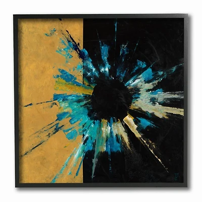 Stupell Industries Blue, Black, & Gold Abstract Circle Black Framed Wall Art