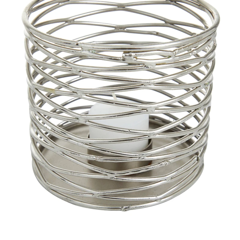 Set of 3 Silver Iron Modern Candle Holders, 4" x 4" x 4"