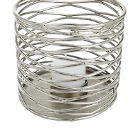 Set of 3 Silver Iron Modern Candle Holders, 4" x 4" x 4"