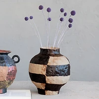 Hello Honey® 10" Black & Cream Hand-Painted Stoneware Vase with Reactive Glaze