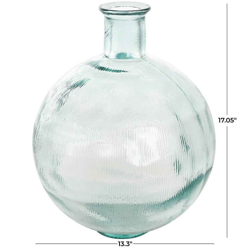 17" Clear Ribbed Round Glass Spanish Vase
