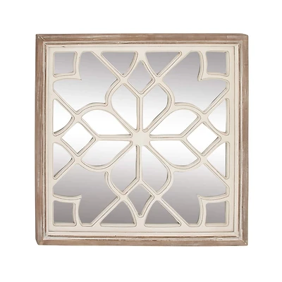 White Vintage Wood Wall Mirror, 30" x 30"