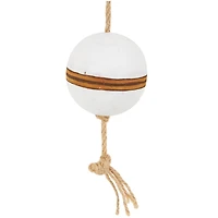 Brown Wood Buoy Two-Toned Striped Hanging Home Wall Décor with White Accents and Jute Rope