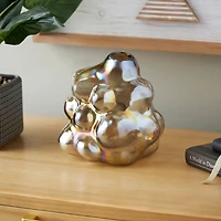 8" Iridescent Brown Abstract Handmade Bubble Glass Vase