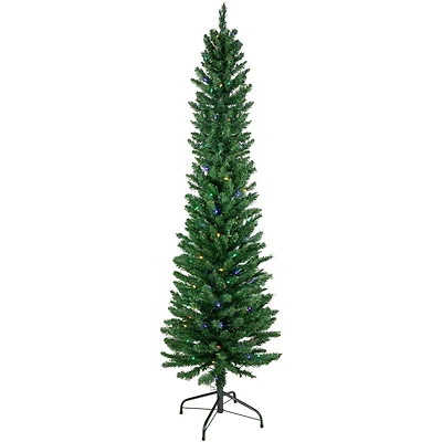 6ft. Pre-Lit Northern Balsam Fir Pencil Artificial Christmas Tree, Multicolor LED Lights