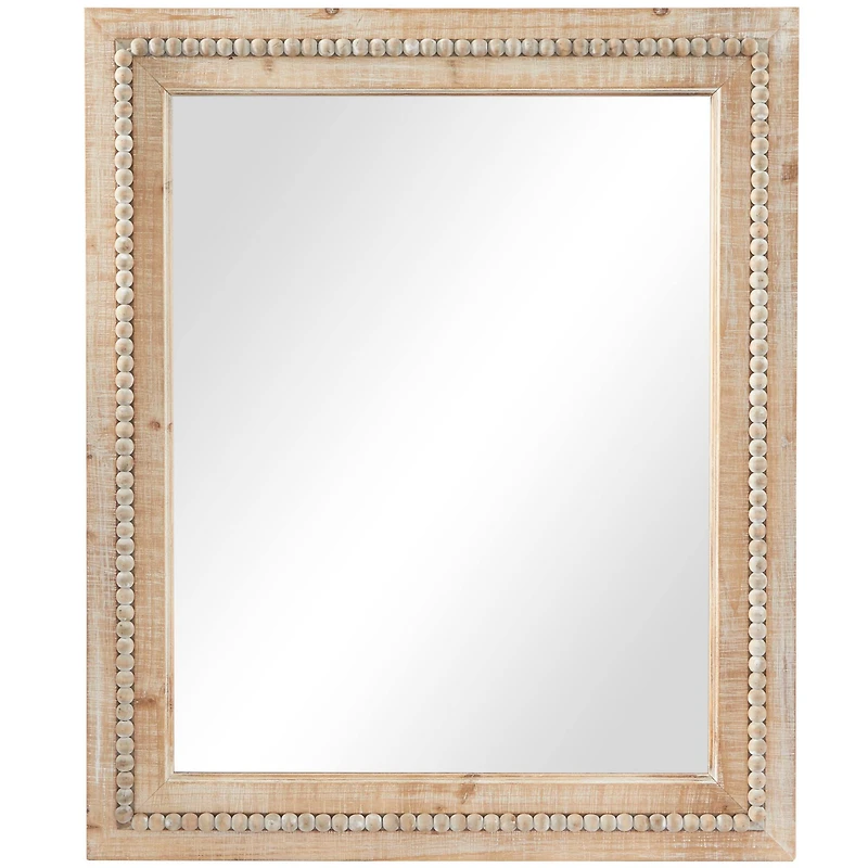 Brown Wood Beaded Frame Wall Mirror with Distressing 30" x 1" x 36"