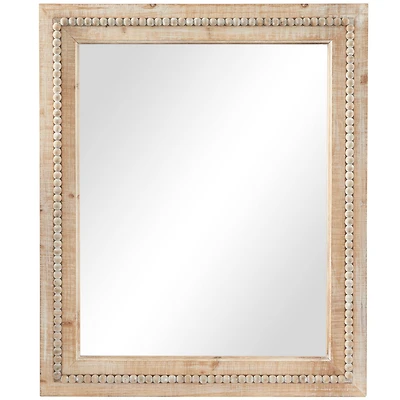 Brown Wood Beaded Frame Wall Mirror with Distressing 30" x 1" x 36"