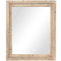Brown Wood Beaded Frame Wall Mirror with Distressing 30" x 1" x 36"