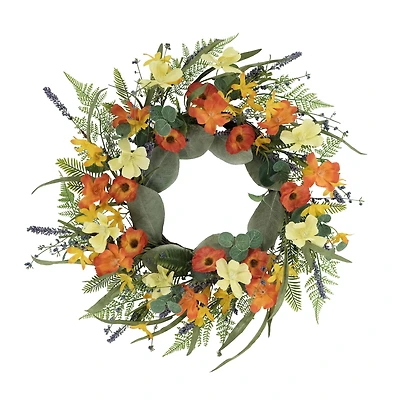 24" Multicolor Dogwood, Poppy & Daisy Floral Spring Wreath