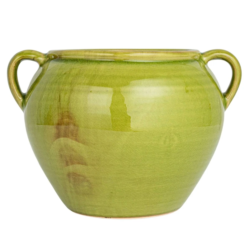 Hello Honey® 10.75" Green Hand-Painted Terra Cotta Urn with Reactive Glaze