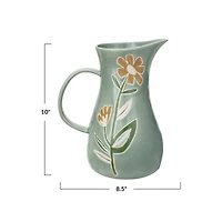 Hello Honey® 10" Hand-Painted Wax Relief Pattern Stoneware Pitcher