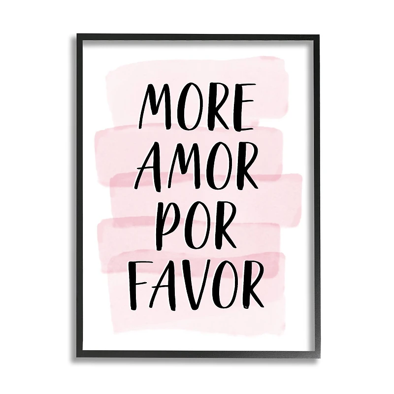 Stupell Industries More Amor Por Favor Phrase Pink Highlight in Frame Wall Art