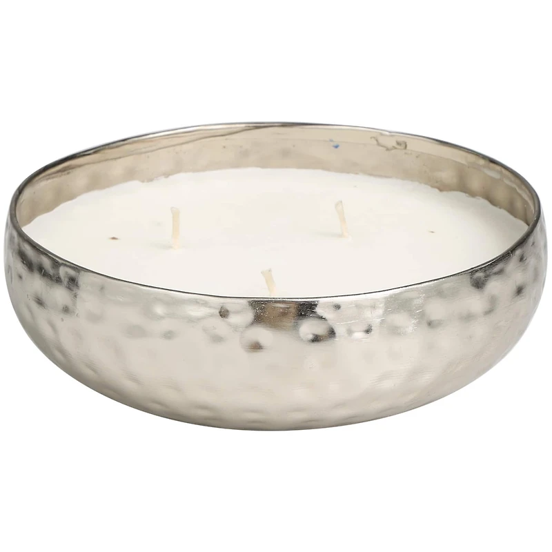 20oz. White Sage Scented White 3 Wick Candle in Hammered Silver Bowl