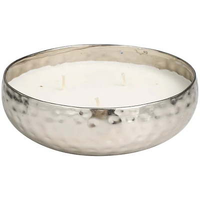 20oz. White Sage Scented White 3 Wick Candle in Hammered Silver Bowl