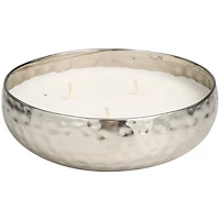 20oz. White Sage Scented White 3 Wick Candle in Hammered Silver Bowl