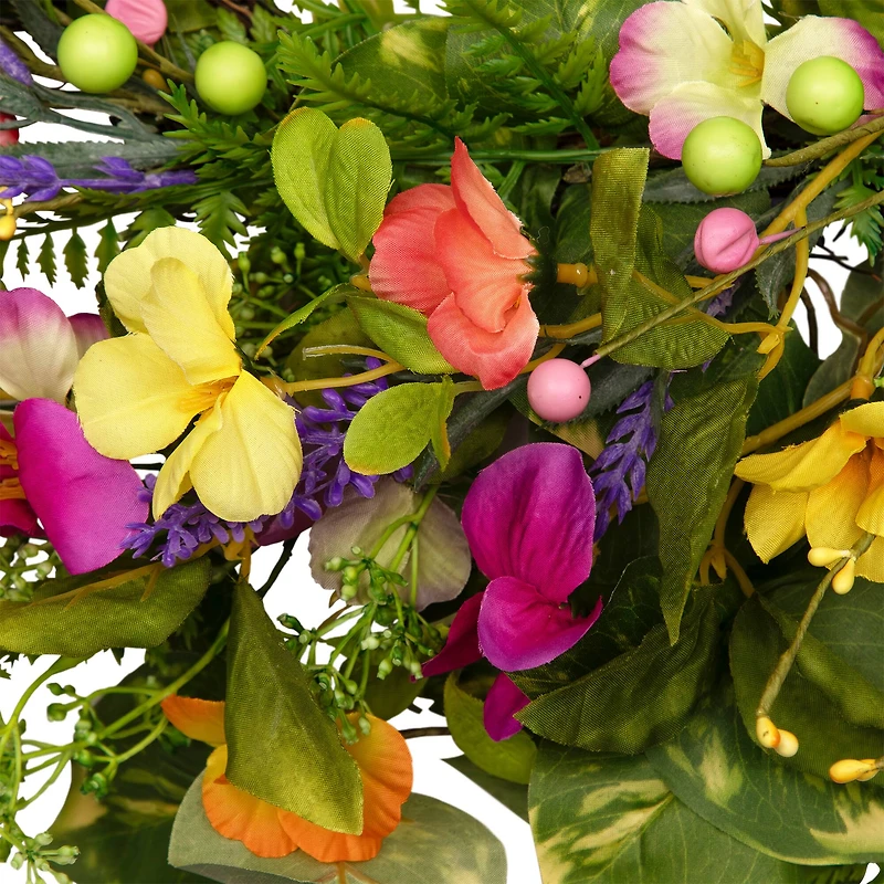 22" Yellow & Pink Mixed Floral Artificial Spring Wreath