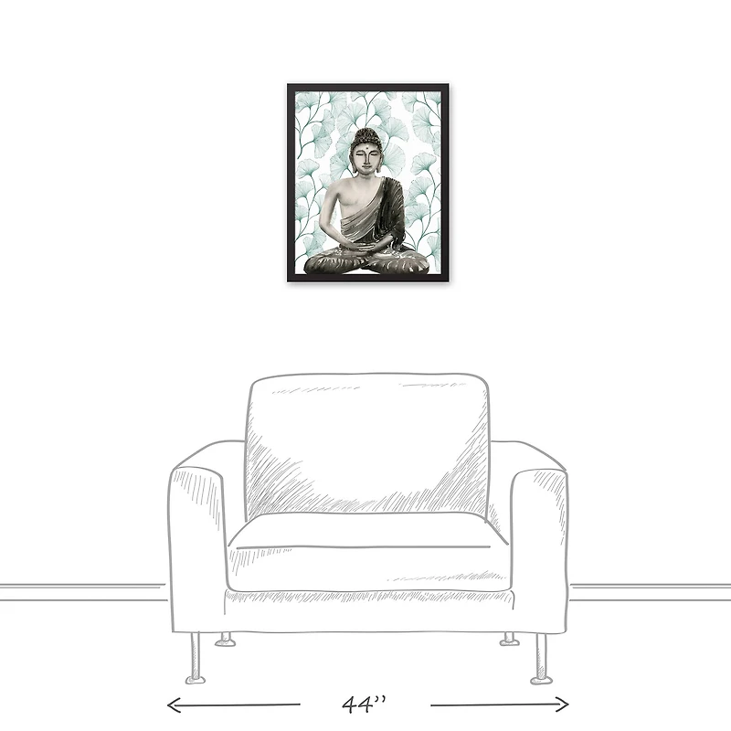 Sitting Buddha on Gingko Black Framed Wall Canvas