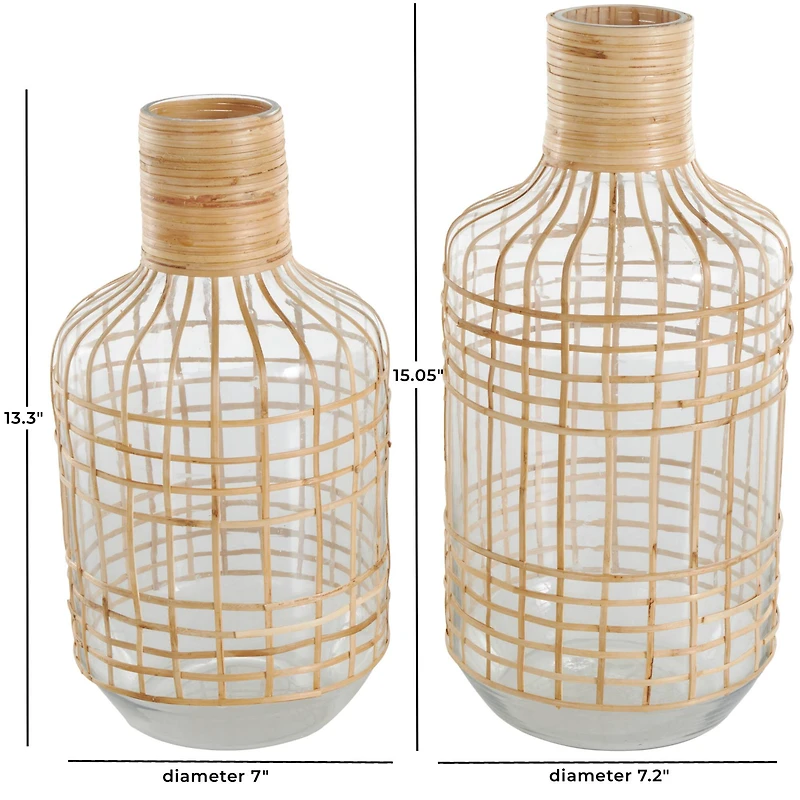 Clear Rattan Grid Wrapped Glass Vase Set