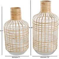 Clear Rattan Grid Wrapped Glass Vase Set