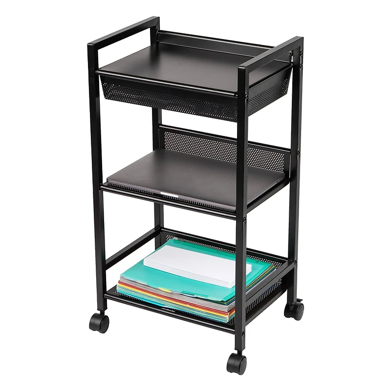 Mind Reader Cart with Covered Compartment, Office Organizer, Storage, 3-Tier, Office, Metal