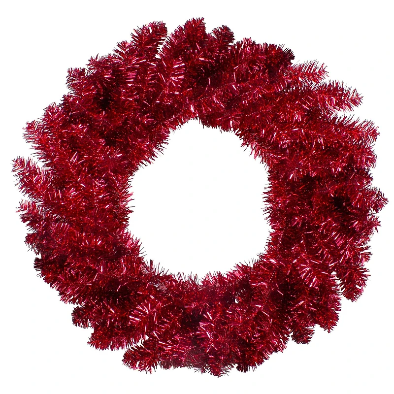 24" Red Metallic Double Tinsel Christmas Wreath