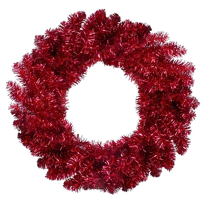 24" Red Metallic Double Tinsel Christmas Wreath