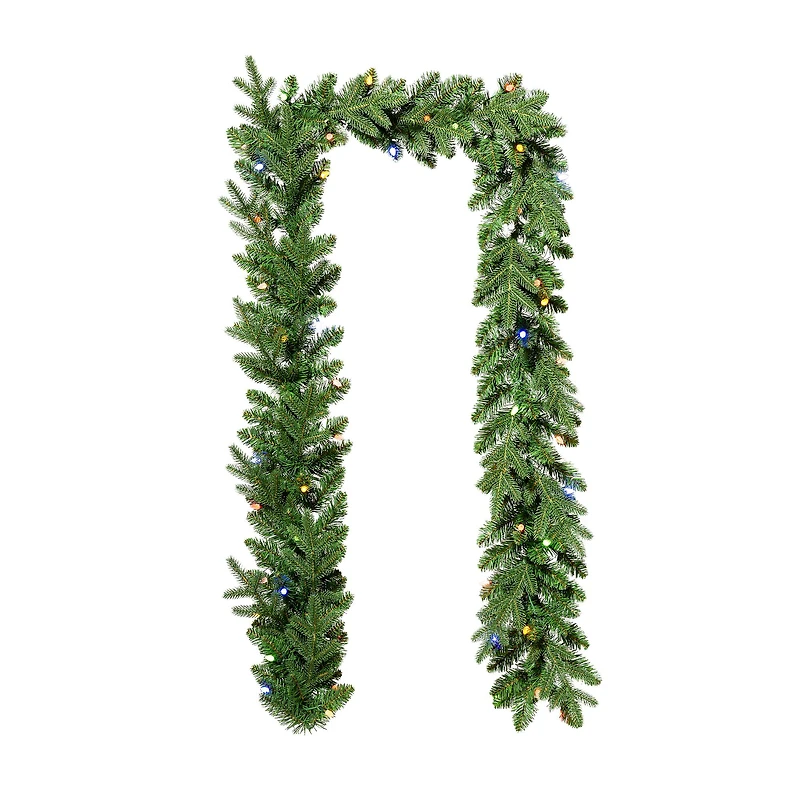 Glitzhome® 9ft. Pre-Lit Greenery Christmas Garland with Timer
