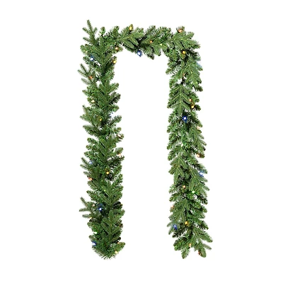 Glitzhome® 9ft. Pre-Lit Greenery Christmas Garland with Timer