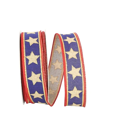 JAM Paper 1.5" x 20yd. Red, Blue & Gold Stars & Stripes Wired Ribbon