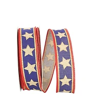 JAM Paper 1.5" x 20yd. Red, Blue & Gold Stars & Stripes Wired Ribbon