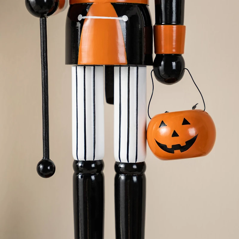 Glitzhome® 18.5"H Halloween Wooden Pumpkin Nutcracker with Ghost Ornament