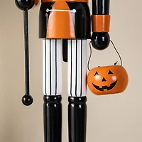 Glitzhome® 18.5"H Halloween Wooden Pumpkin Nutcracker with Ghost Ornament