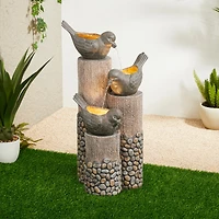 Glitzhome® 30.75" 3-Tier Natural Faux Pebbles Textured Bird Basin Outdoor Fountain with LED Light