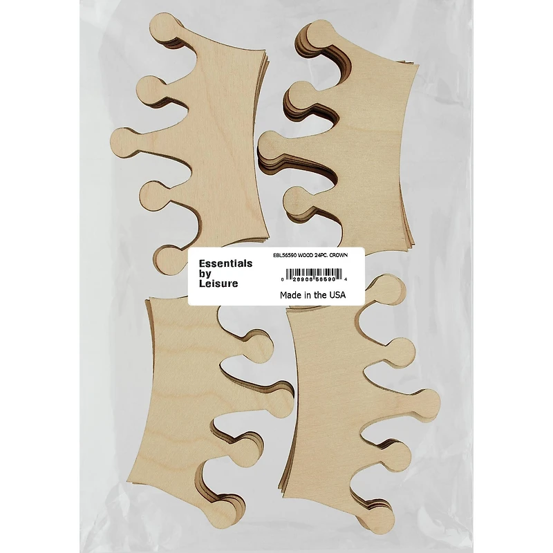 Essentials by Leisure Arts 24 Pack 3.94" x 2.25" Crown Flat Wood Shape