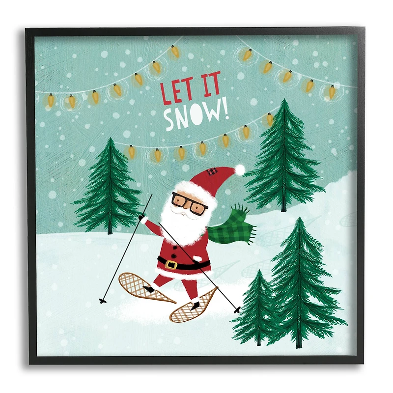 Stupell Industries Let It Snow Santa Snowshoeing Framed Giclee Art