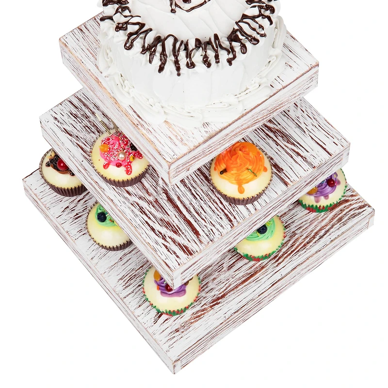Mind Reader Brown 3-Tier Square Cupcake Tower