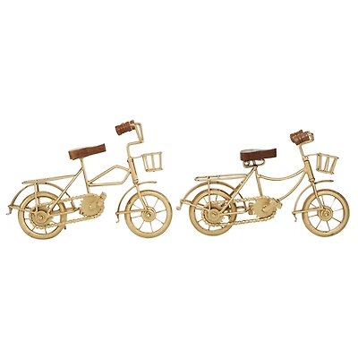 11" Gold Metal Bike Sculpture with Wood Accents Set
