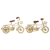 11" Gold Metal Bike Sculpture with Wood Accents Set