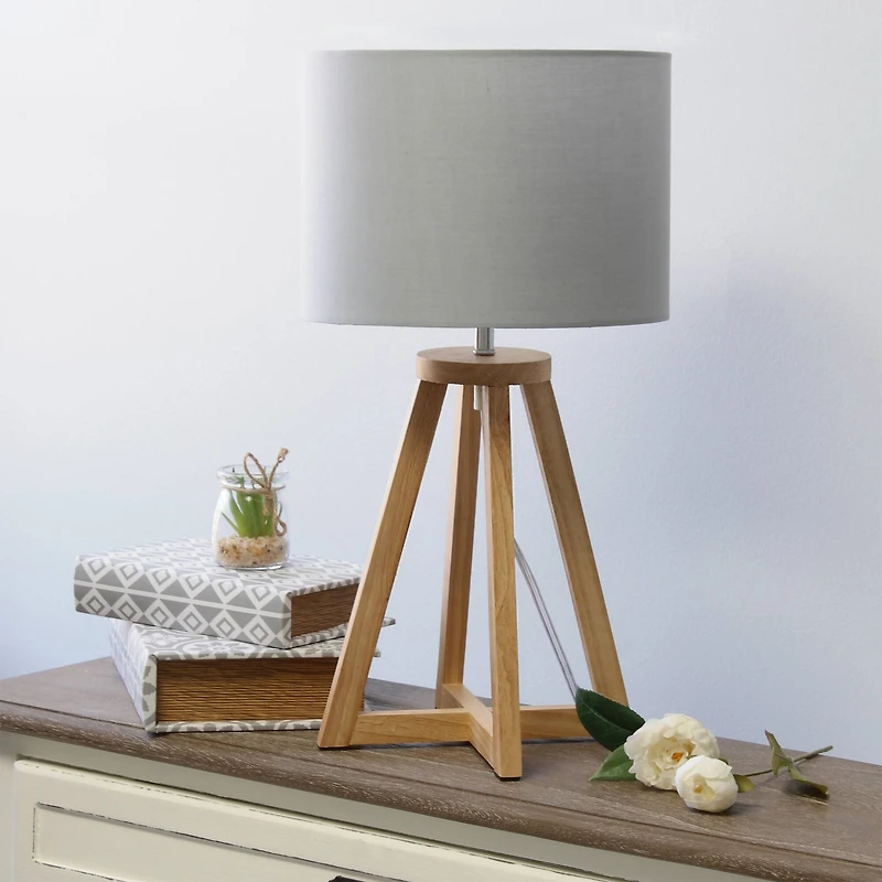 Simple Designs 19" Interlocked Triangular White Wood Table Lamp with Gray Shade