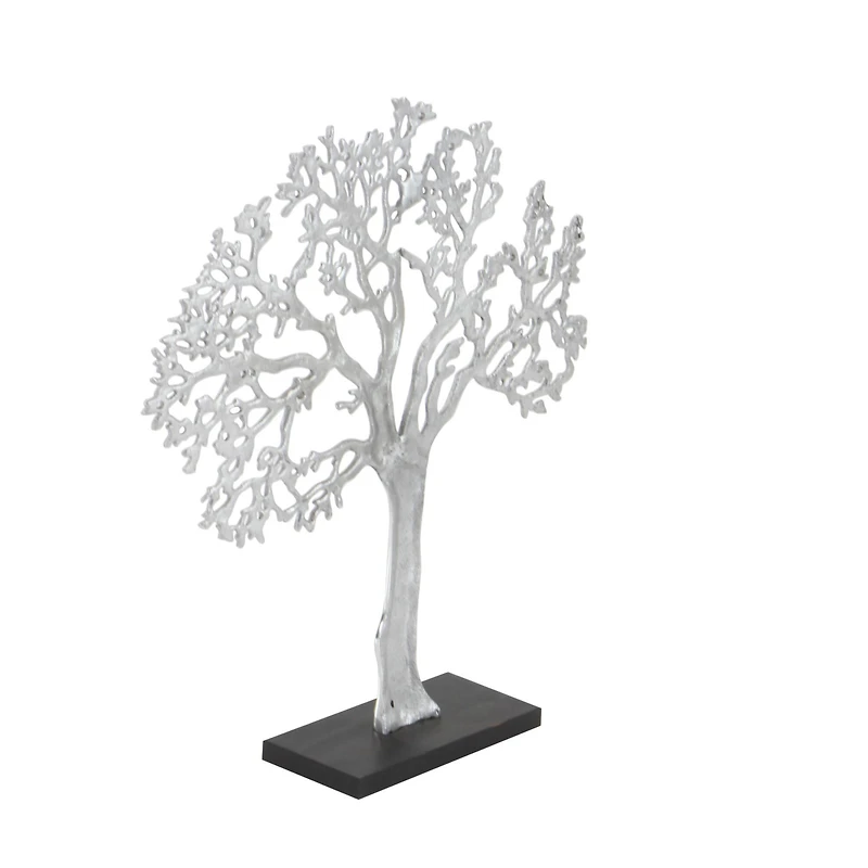 19" Silver Aluminum & Wood Tree-Inspired Contemporary Sculpture