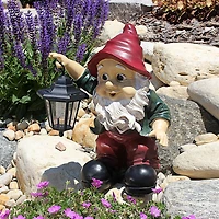 Design Toscano 16" Edison with the Lighted Lantern Garden Gnome Statue